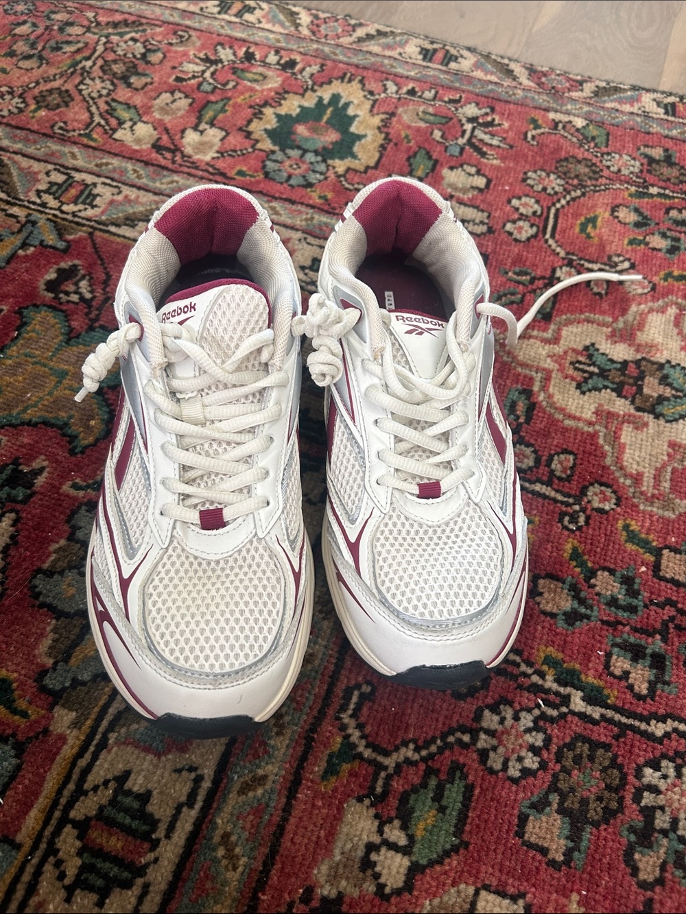 Reebok Women’s White and Maroon Mesh Running Sneakers
